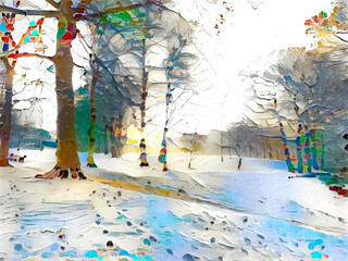 Lister Park snow scene, mid winter     digital art