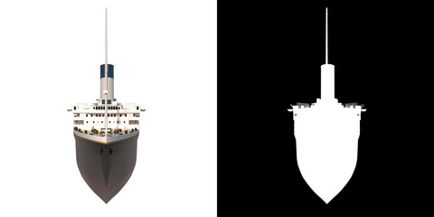 Old Cruise Ship Boat 1- Back view white background alpha png 3D Rendering Ilustracion 3D	