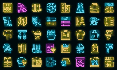 Remodeling icons set outline vector. Interior carpet. Home decoration vector neon