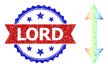 Network height frame icon with spectral gradient, and bicolor grunge Lord seal stamp. Red seal includes Lord tag inside blue rosette. Colored frame network height icon.