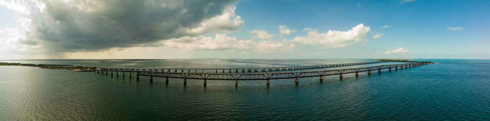 Aerial panorama photo Old Bahia Honda Bridge in The Florida Keys May 2022