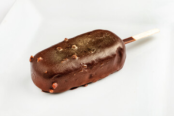 Ice cream covered with chocolate