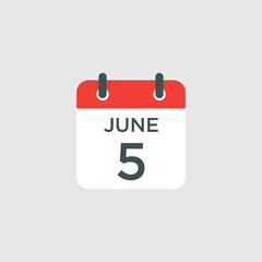 calendar - June 5 icon illustration isolated vector sign symbol