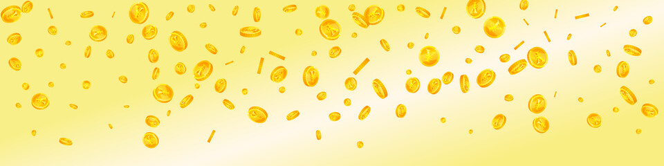 Chinese yuan coins falling. Creative scattered CNY coins. China money. Fantastic jackpot, wealth or success concept. Vector illustration.