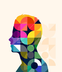 A silhouette of a man made from geometric pattern colourful shapes. Vector illustration. - obrazy, fototapety, plakaty