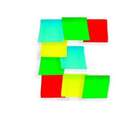 Letter E made of adhesive stationery stickers