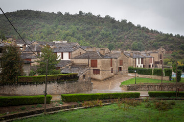 Fototapeta na wymiar a view of Santa Cruz de la Serós (Santa Cruz d'as Serors) with typical houses, province of Huesca, Aragon, Spain