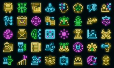 Tactical advantage icons set outline vector. Business chance. Chess cost vector neon