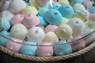 Colorful sweet candies, jelly beans and bombons in Spanish candy shop