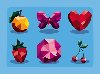 six low poly illustrations