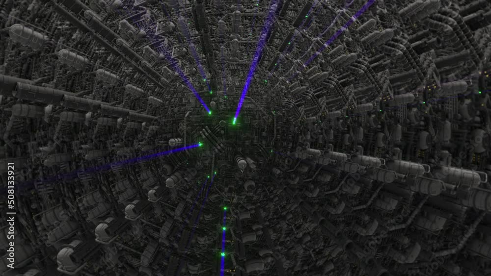 Wall mural a.i. supercomputer mind disco machine 3d seamless loop animation