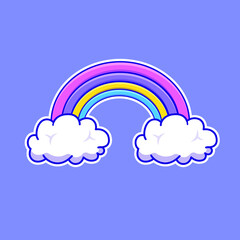 Cute cartoon rainbow with clouds in vector illustration. Isolated object vector. Flat cartoon style