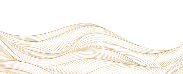 Abstract luxury art background with golden waves in line style. Elegant hand drawn banner for decor, interior design, wallpaper, print, wall art