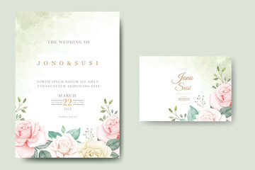 Beautiful Roses Watercolor Wedding Invitation Card 