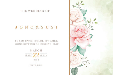 Fototapeta na wymiar Beautiful Roses Watercolor Wedding Invitation Card 