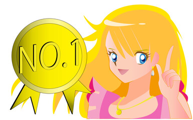 No.1マークと若い女性のアニメ風ベクターイラスト