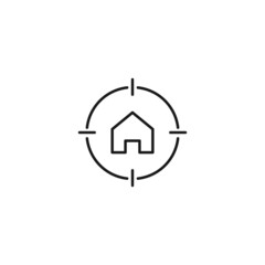 Simple black and white illustration perfect for web sites, advertisement, books, articles, apps. Modern sign and editable stroke. Vector line icon of house inside target