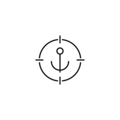Simple black and white illustration perfect for web sites, advertisement, books, articles, apps. Modern sign and editable stroke. Vector line icon of anchor inside target