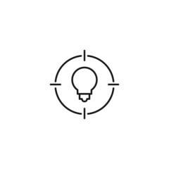 Simple black and white illustration perfect for web sites, advertisement, books, articles, apps. Modern sign and editable stroke. Vector line icon of light bulb inside target