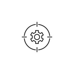 Simple black and white illustration perfect for web sites, advertisement, books, articles, apps. Modern sign and editable stroke. Vector line icon of gear or cogwheel inside target