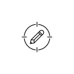 Simple black and white illustration perfect for web sites, advertisement, books, articles, apps. Modern sign and editable stroke. Vector line icon of pencil inside target