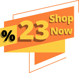 23% off, shop now orange chat bubble with yellow and online discount design