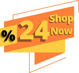 24% off, shop now orange chat bubble with yellow and online discount design