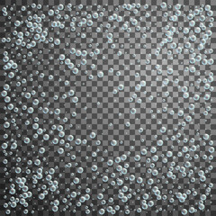 Vector water fizzing bubbles texture. Many small oxygen bubbles on transparent backdrop