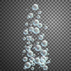 Water bubbles steam. Isolated vector illustration with fizzy realistic bubbles