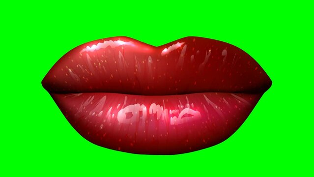 2D animation of sexy female lips in cartoon style, motion graphics, infinite loop with green screen in background