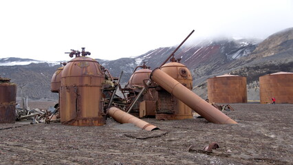 Remains of the boilers used for processing whale oil at Whaler's Bay, Deception Island, Antarctica