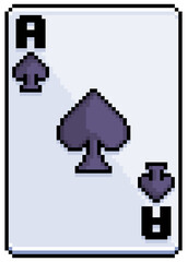 Pixel art card ace of spades playing card vector icon for 8bit game on white background
