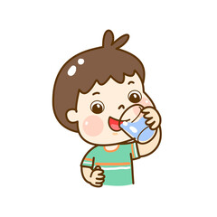 Cartoon cute kids drinking water.