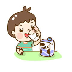 Cartoon cute kids drinking milk.