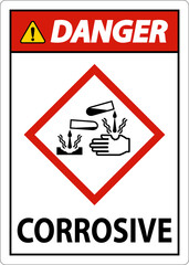Danger Corrosive GHS Sign On White Background