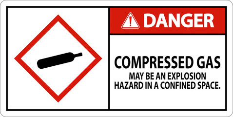 Danger Compressed Gas GHS Sign On White Background