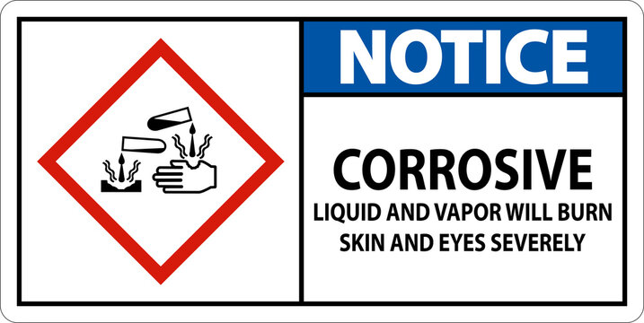 Notice Corrosive Liquid And Vapor Will Burn GHS Sign
