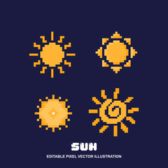 Pixel sun icon set design vector