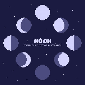 Pixel moon orbit icon set design vector