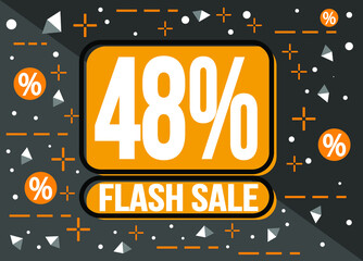 Flash sale 48%. 48% discount in orange. Sale banner with discount coupon for promotions.