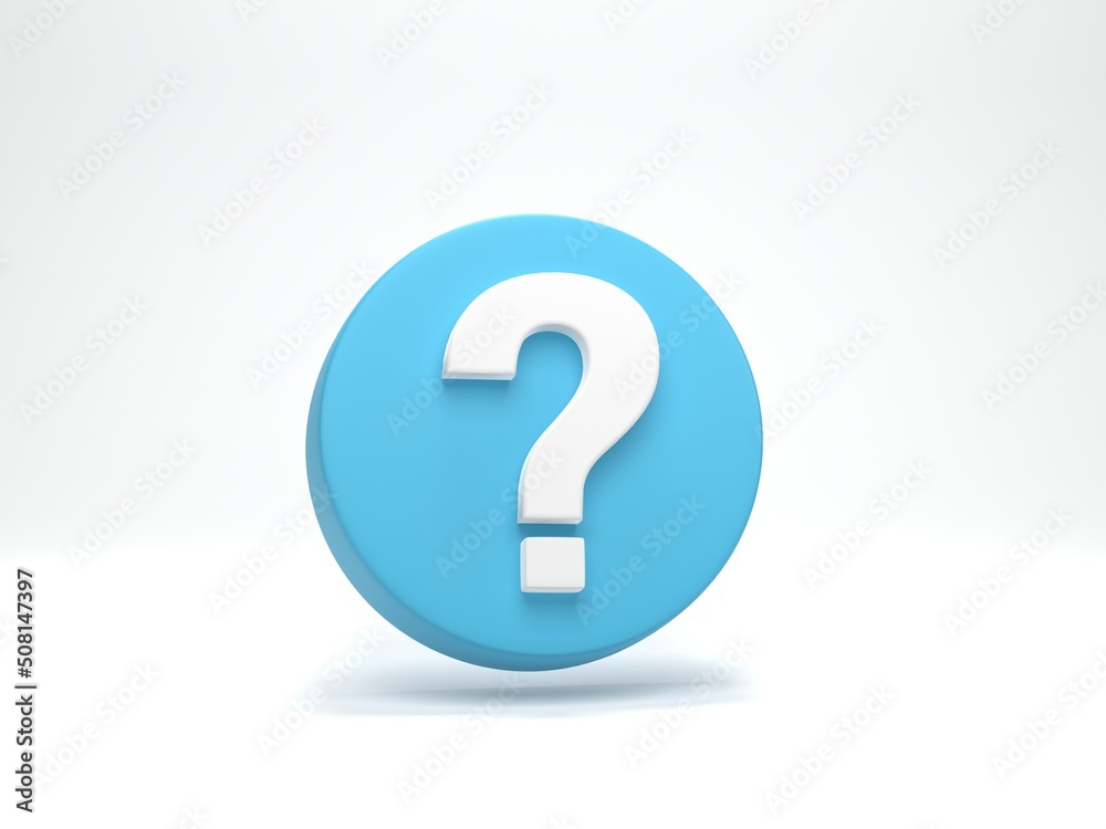 Poster 3d rendering, 3d illustration. question mark icon isolated on white. business support. faq and qa co