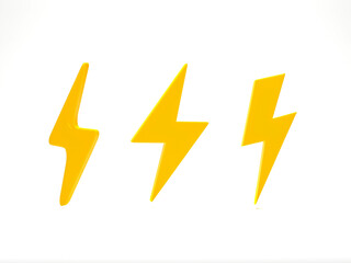 3D rendering, 3D illustration. Thunder yellow symbol. bolt lighting icon. concept of energy, danger and power.