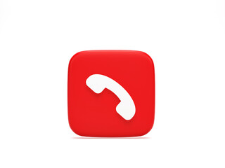 3D rendering, 3D illustration. End phone call button. Reject incoming call on white background.