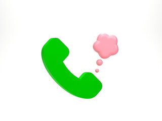 3D rendering, 3D illustration. Phone call icon with speech bubble isolated on white background. Telephone receiver simple minimal style.