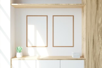 Empty Frame mockup in living room interior. 3D rendering, 3D illustration
