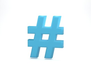 3D rendering, 3D illustration. Hashtag icon isolated on white background. Social media communication sign.