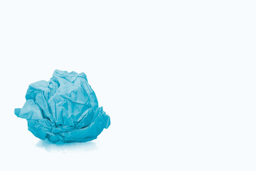 Blue craft crumpled paper isolated on the white background.