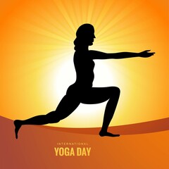 Fototapeta na wymiar International day of yoga card with female silhouette design