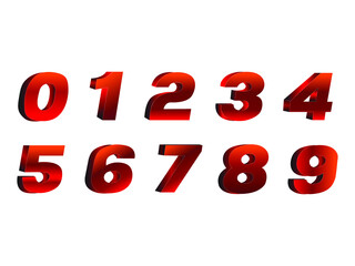 3d Numbers Set. Vector set of 1-9 digit icons. 0, 1, 2, 3, 4, 5, 6, 7, 8, 9 Red Numeral Alphabet. Vector Isolated Number. Mathematical Symbols.