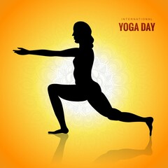 International yoga day of woman doing yoga pose on celebration background